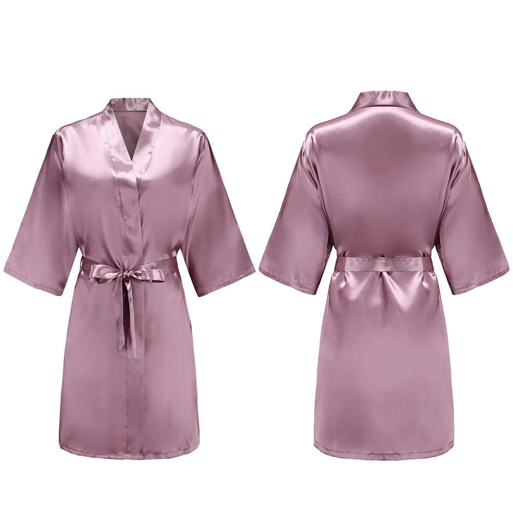 Women's Satin Pajama Set. Short Sleeve Robe & Shorts Loungewear