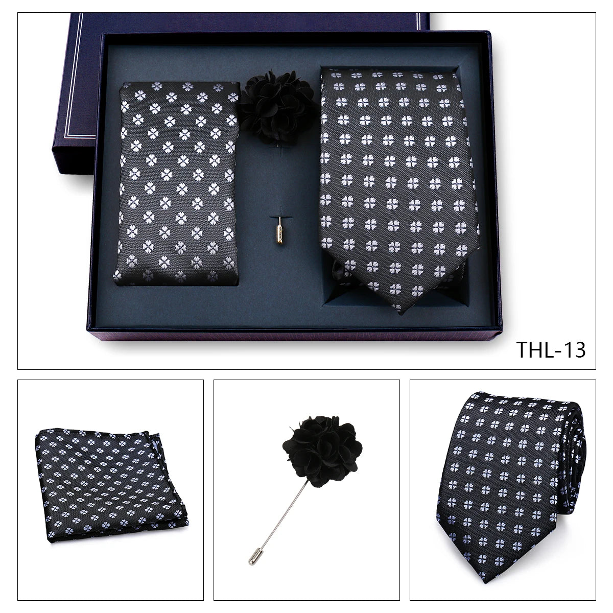 Luxury Men’s Paisley Necktie Gift Set. Silk Tie, Pocket Square, Cufflinks & Gift Box for Weddings & Business