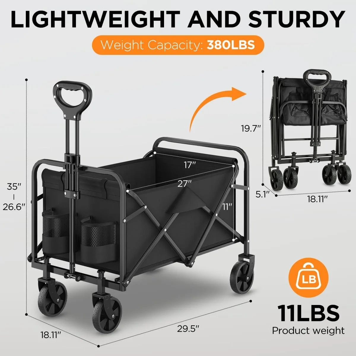 380 lb Heavy-Duty Folding Utility Wagon with All-Terrain Wheels