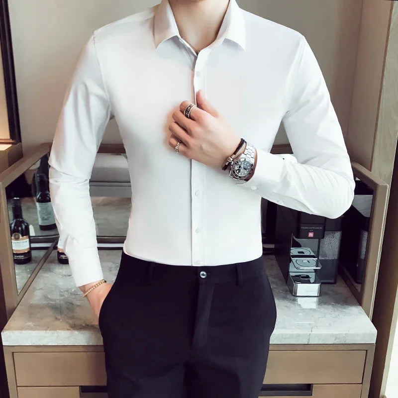 Men’s Stretch Long Sleeve Business Shirt. Comfortable Professional Button-Up
