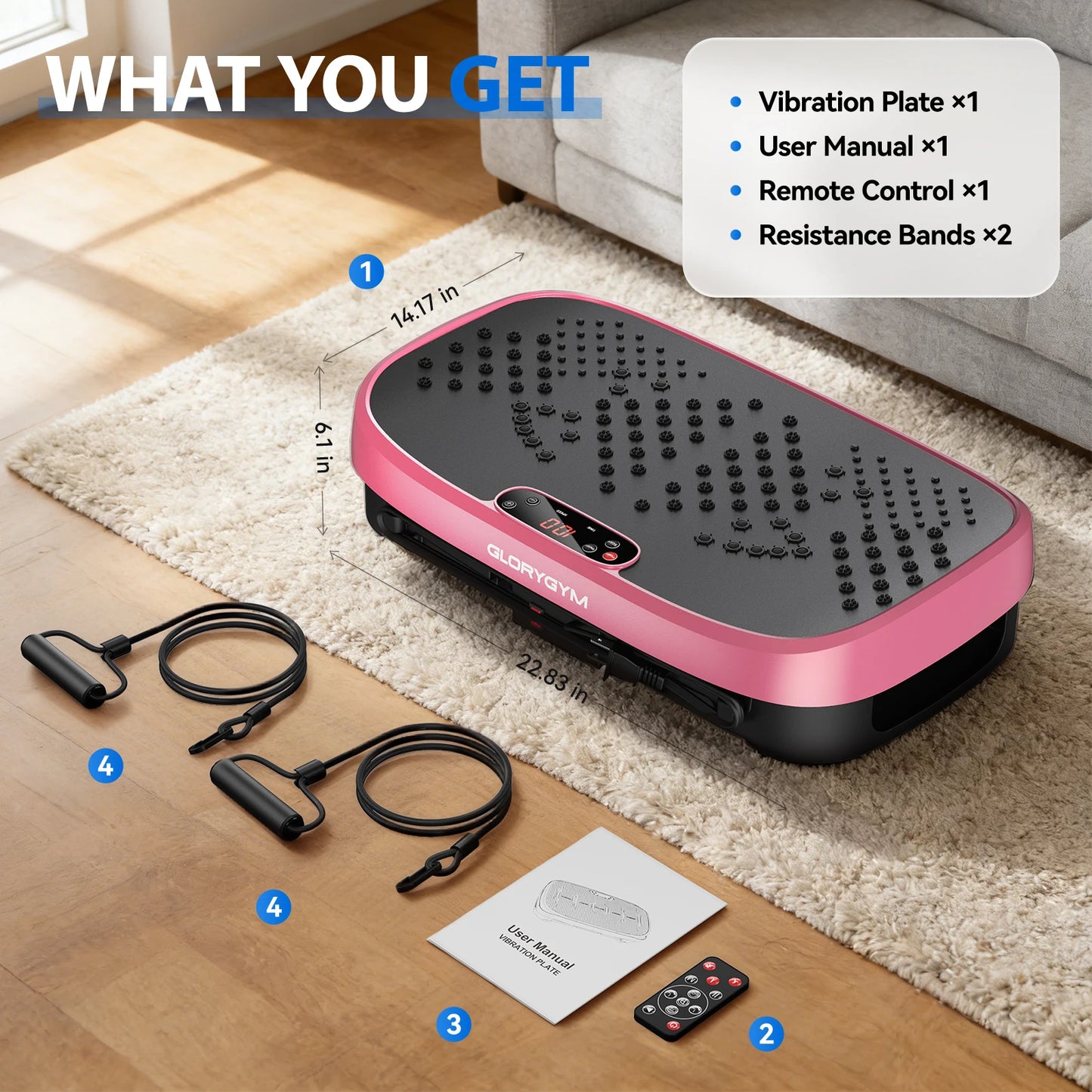 Magnetic Vibration Plate Exercise Machine. 120-Level Full Body Fitness Platform with Resistance Bands