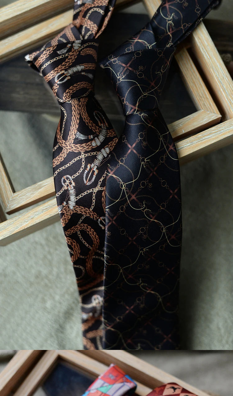 8cm Width New Design Printed Neckties Retro Anchor Animal Green Brown Neck Ties For Men Daily Wear Shirt Tuxedo Accessories Gift
