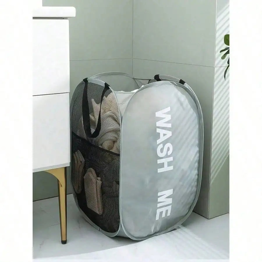 Foldable Mesh Laundry Hamper with Handles. Pop-Up Dirty Clothes Storage Basket