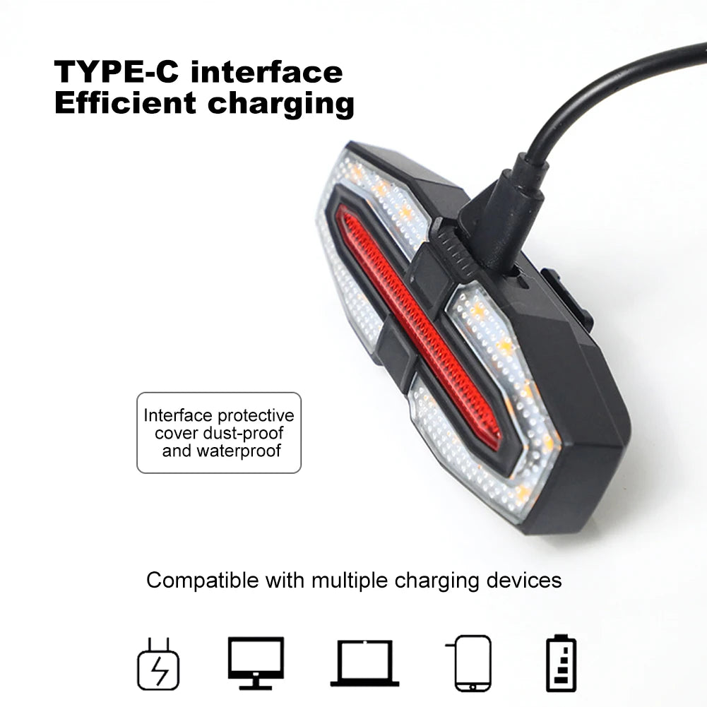 Rechargeable Bike Tail Light with Turn Signals Warning Bike Lights Wireless Remote Control Cycling Back Light for Night Riding