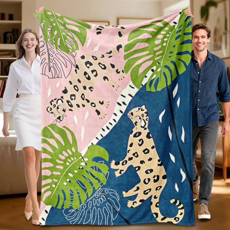 1 piece tropical leopard print flannel blanket, perfect for sofa, bed, office; ideal gift for family, friends, holidays.