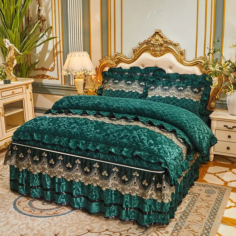 Luxury Emerald Green Quilted Bedspread Set