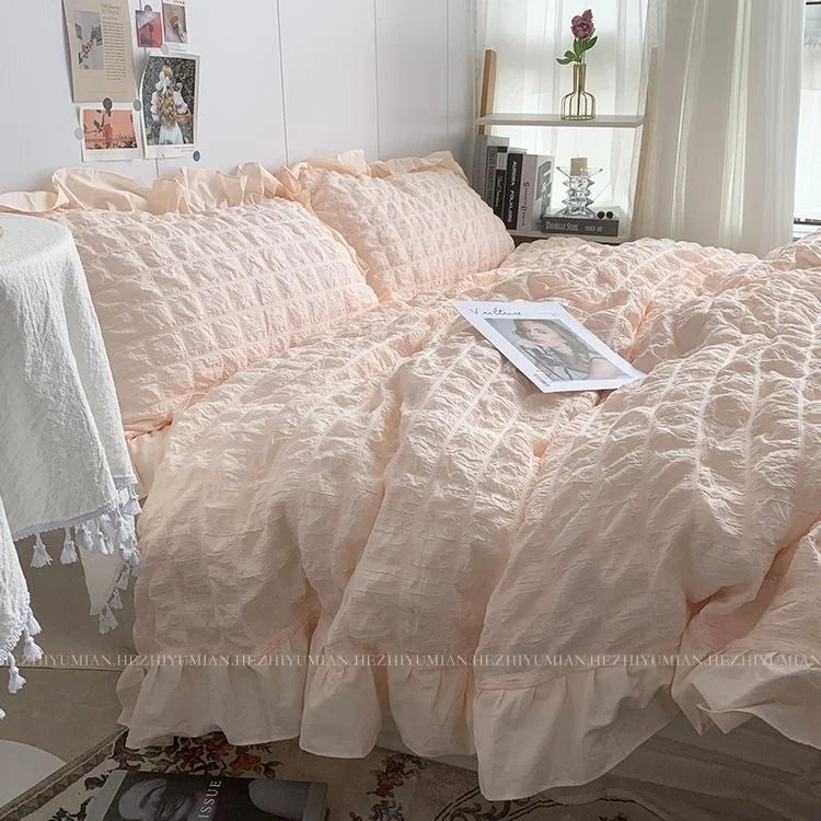 Romantic Ruffled Solid Color Bedding Set