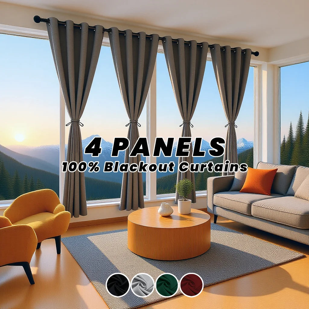 4-Panel Blackout Curtains | Thermal Insulated Noise-Reducing Window Set