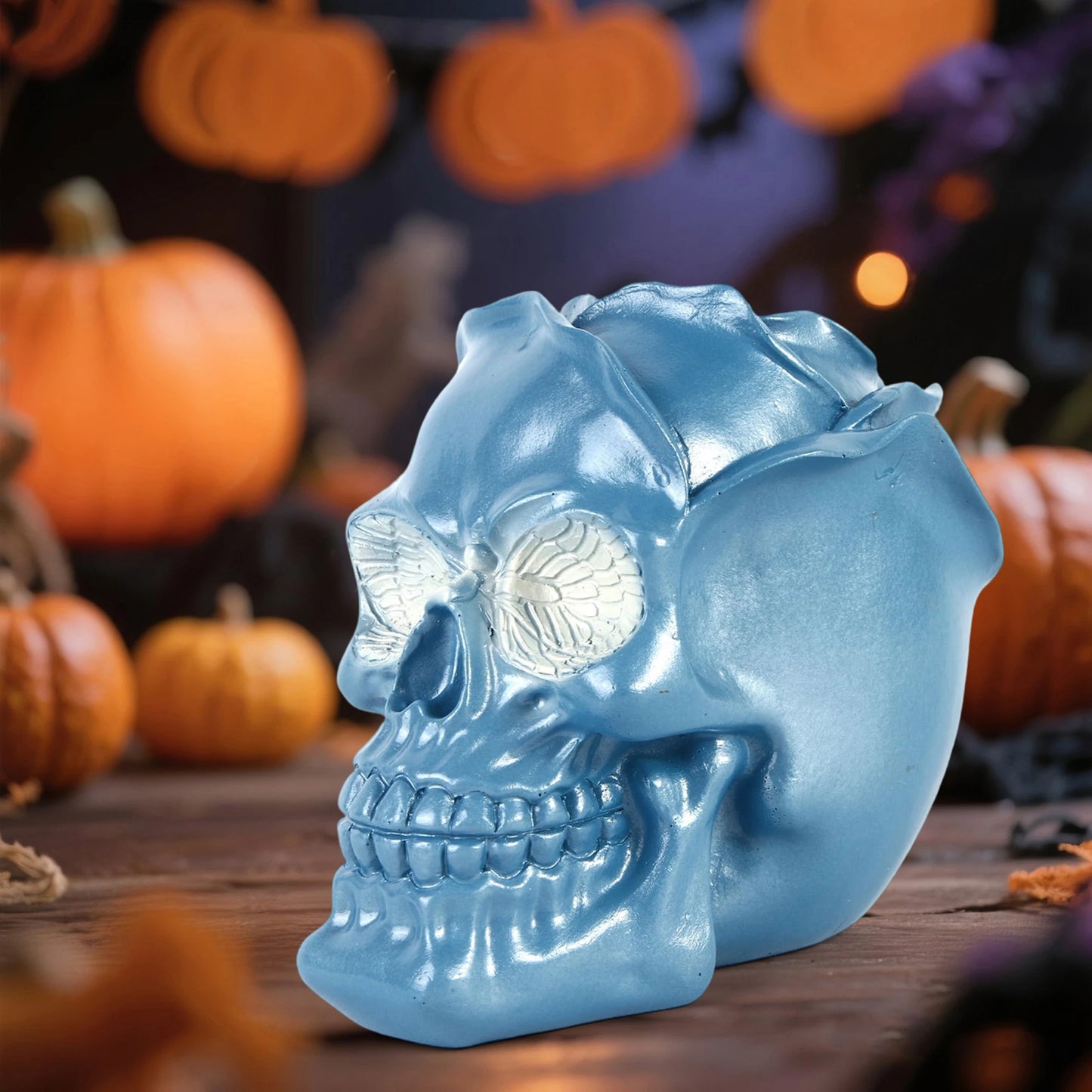 Spooky Halloween Skeleton Candle Holder with Festive Skull Scene for Party Table Decor and Living Room Ambiance