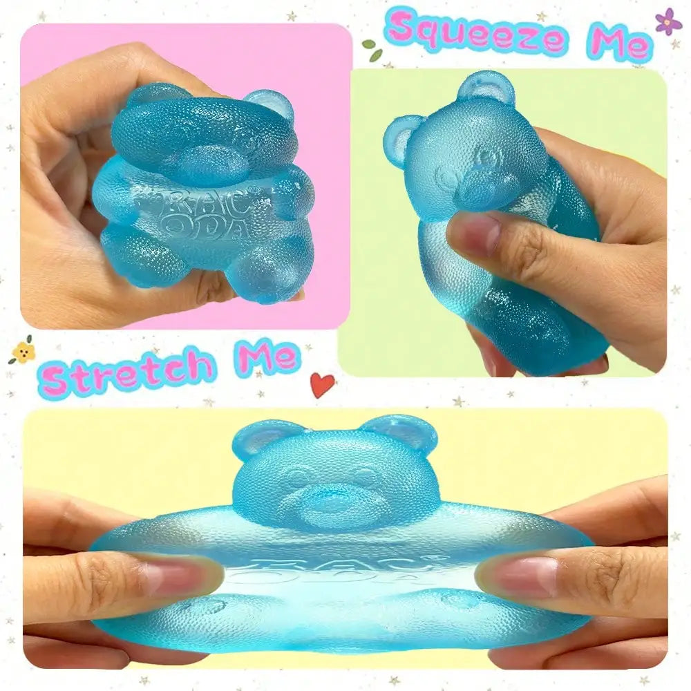 4-Piece Giant Gummy Bear Squishy Toy Set. Soft Stretchy Sensory Fidget Toys for Kids & Adults