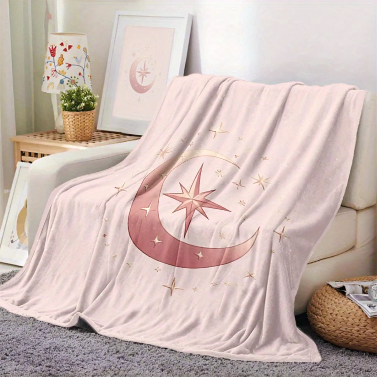 Ramadan Moon & Star Cozy Flannel Throw Blanket
