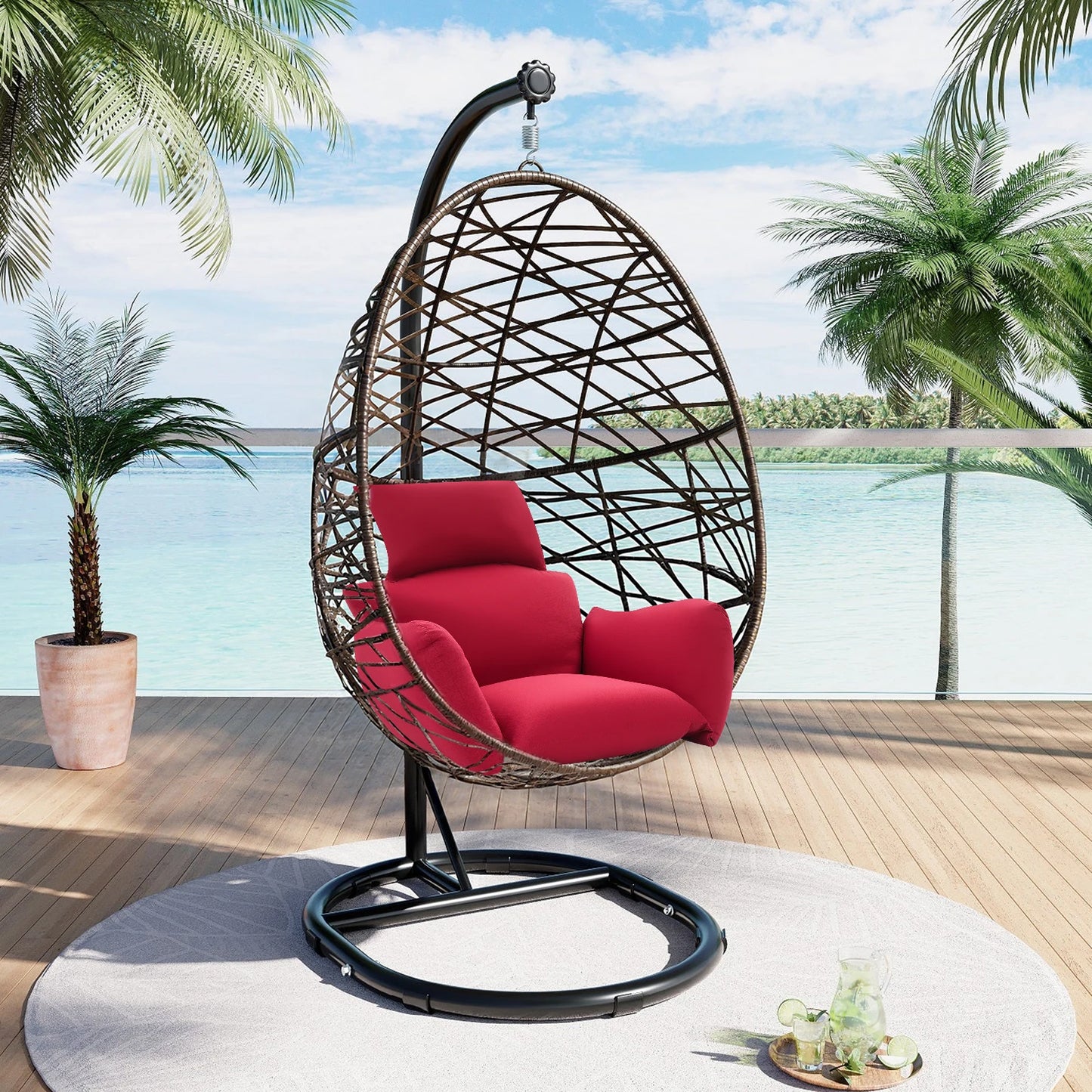 Egg Chair Cushion Hanging Basket Swing Cushion Indoor and Outdoor Rocking Chair Pad Burgundy