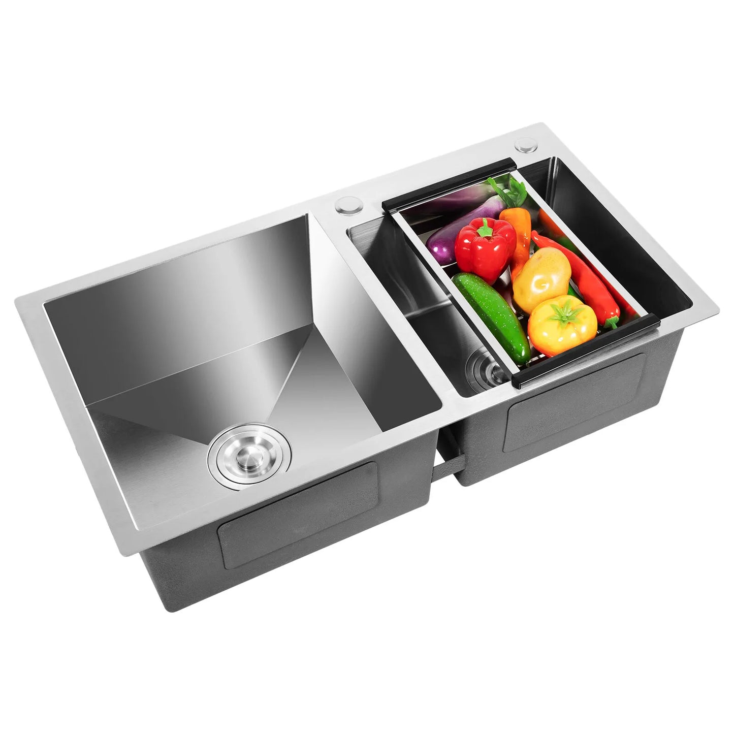 Stainless Steel Double Bowl Drop In Kitchen Sink with Noise Reduction and Deep Basins  Description