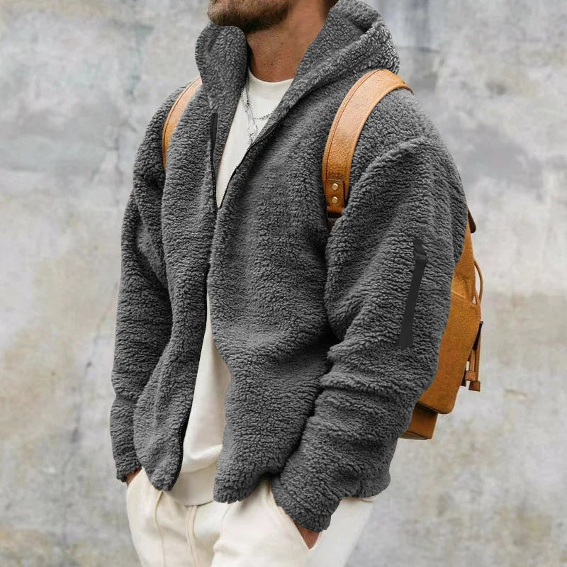 2024 Men's Autumn and Winter Double-Sided Fleece Warm Jacket  Loose Hooded Casual Jacket