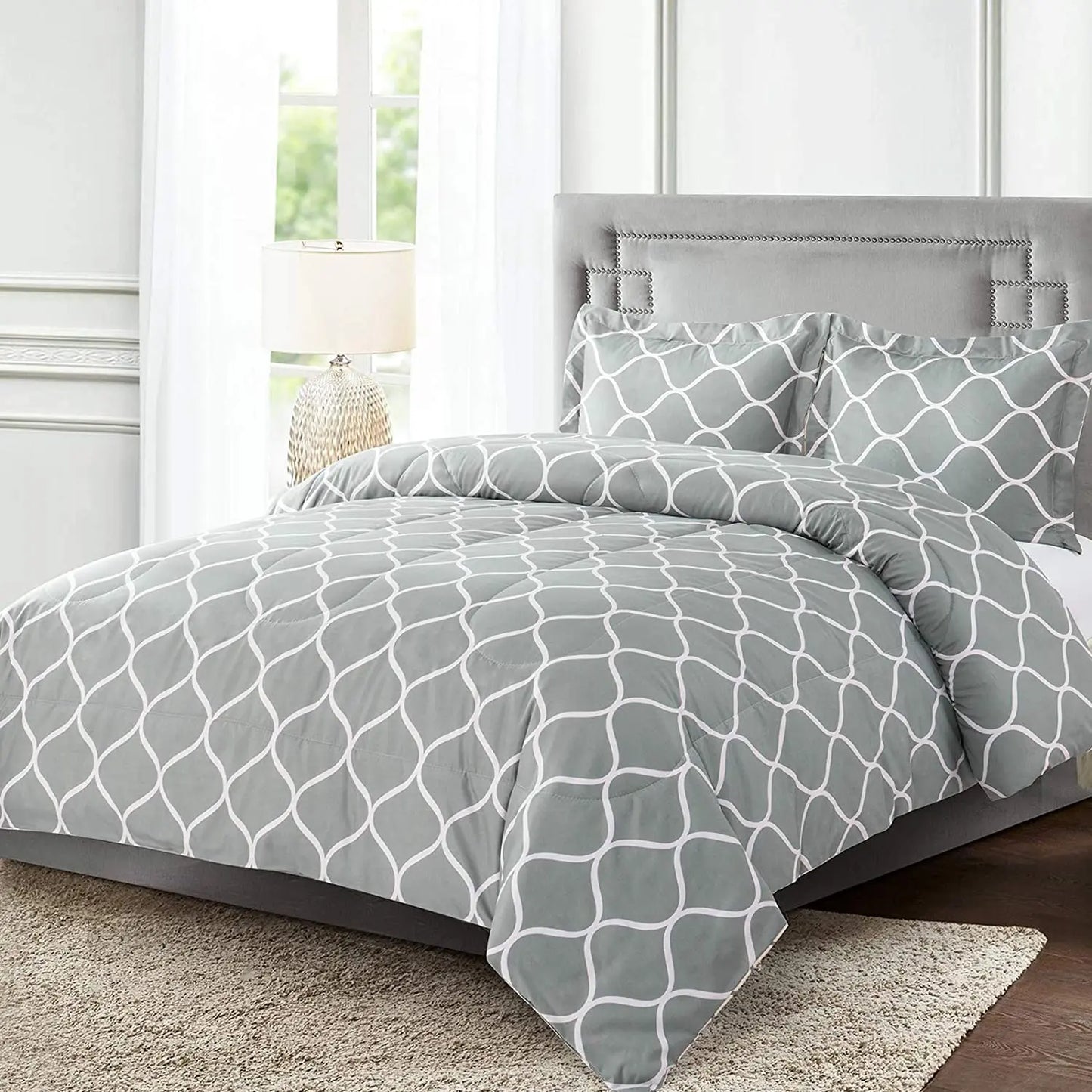 Gray Geometric Polyester Twin Bedding Comforter Set 2 Piece