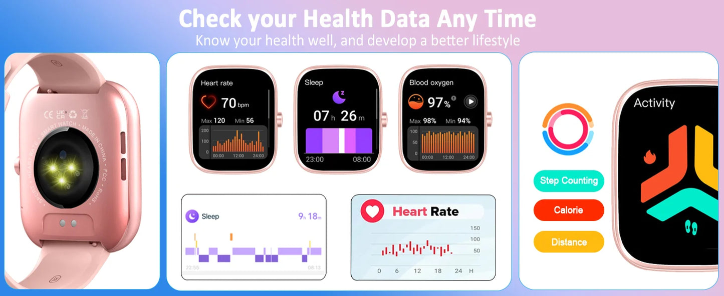 IP68 Waterproof Smart Watch with Bluetooth Calling & Fitness Tracking