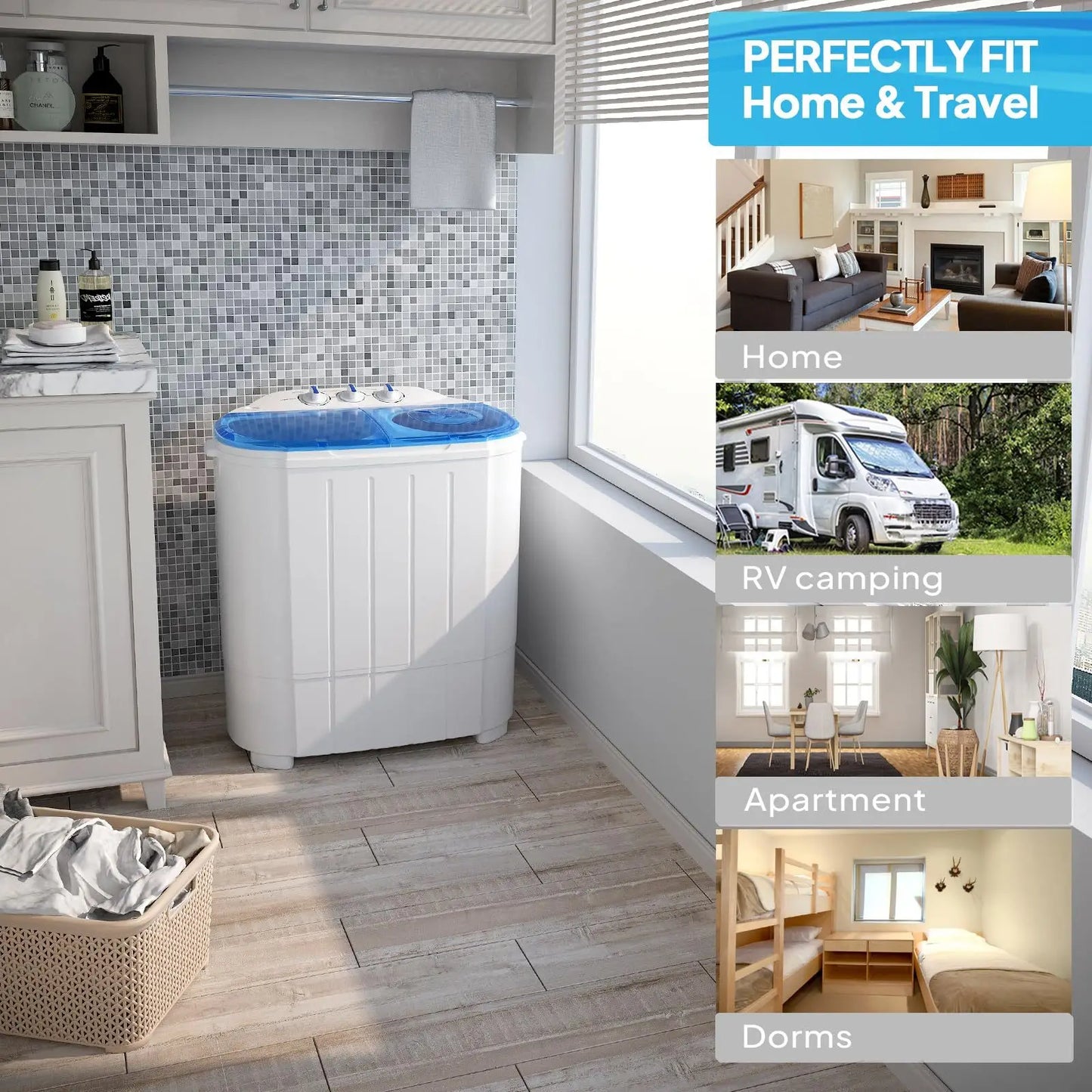 Compact Twin Tub Portable Washing Machine with Spin Dryer for Apartments, Dorms, RVs & Small Spaces