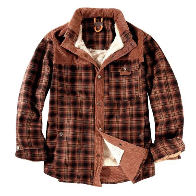 Men s Plaid Sherpa Lined Shirt Jacket Lapel Neck Long Sleeve Button Down Winter Coat Warm Outwear with Pockets