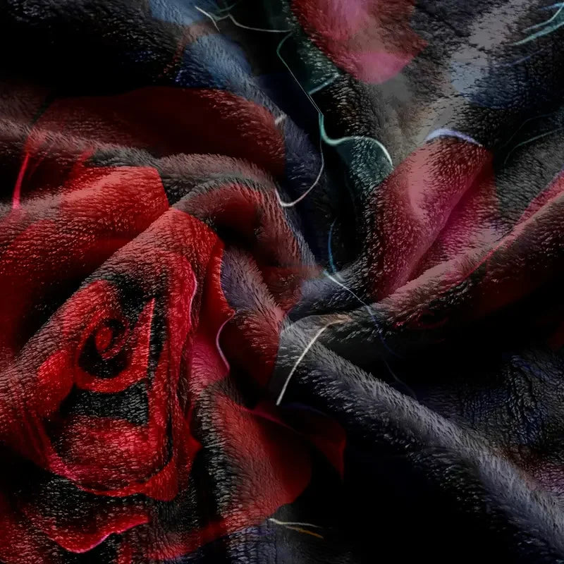 Rich red rose pattern flannel blanket suitable for bedding, office, home, camping, warming, sofa, Christmas and Halloween