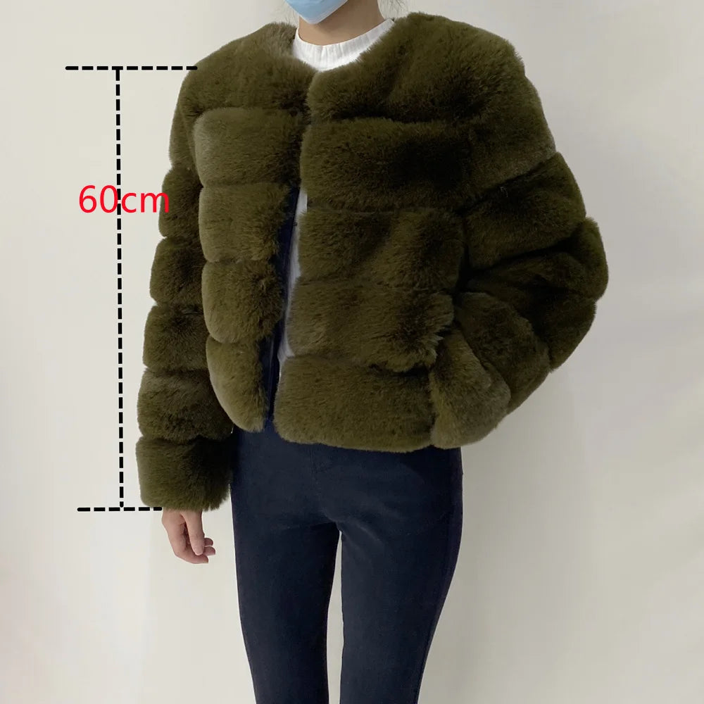 Women's Faux Fur Jacket . Plush Cropped Winter Coat with High Collar