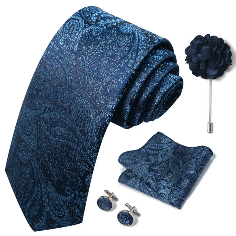 Luxury Green Floral Men’s Necktie Set .Tie, Pocket Square & Cufflinks