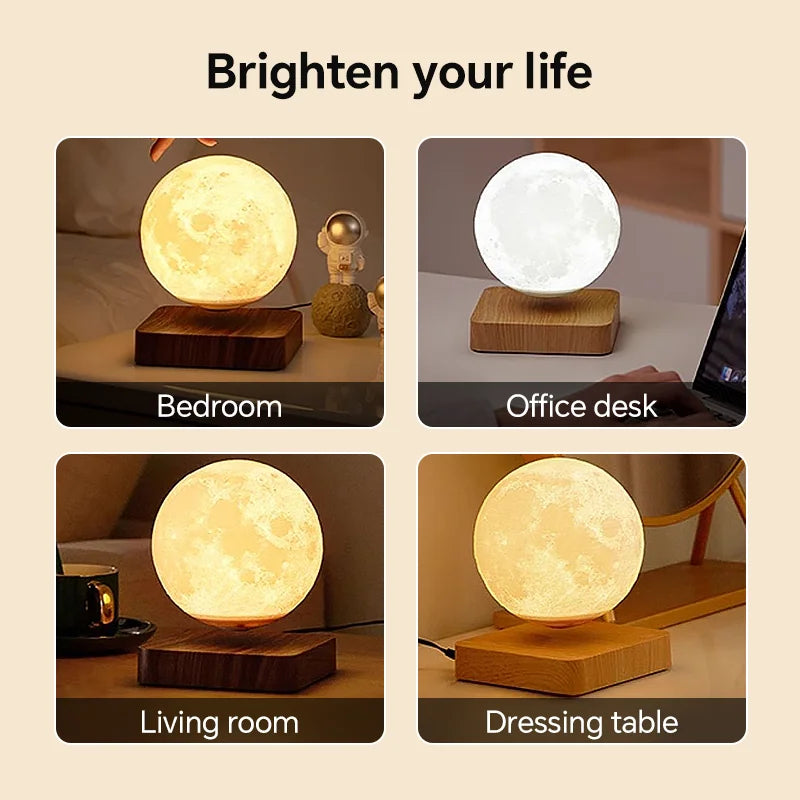 Magnetic Floating Rotating Moon Lamp .LED Night Light with Wooden Base & 3 Lighting Modes