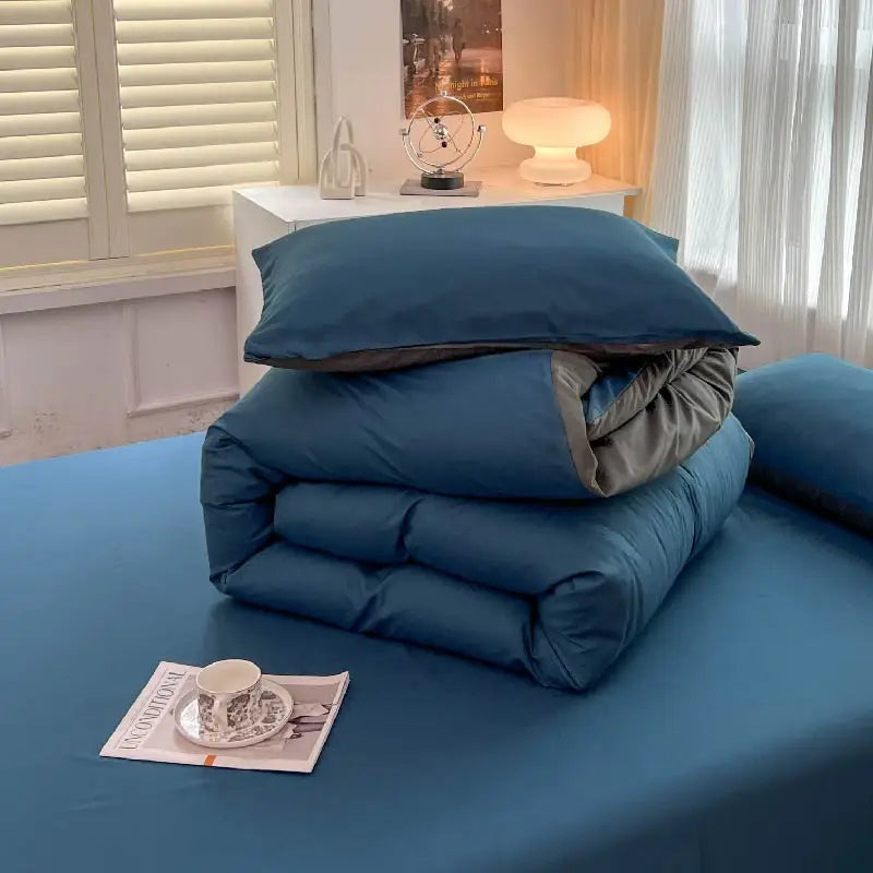 4-Piece Soft Brushed Duvet Cover Set . Solid Color Bedding