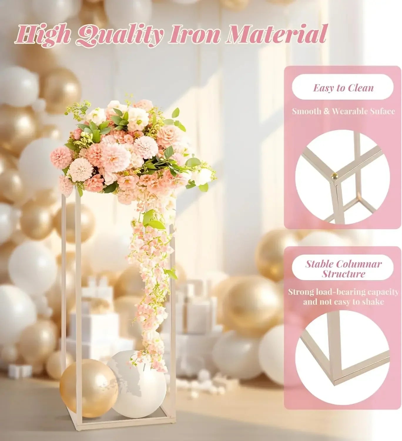 10PCS Metal Vase Column Stand Wedding Centerpieces for Table 24in Tall Gold Metal Flower Stand for Wedding Home Decor