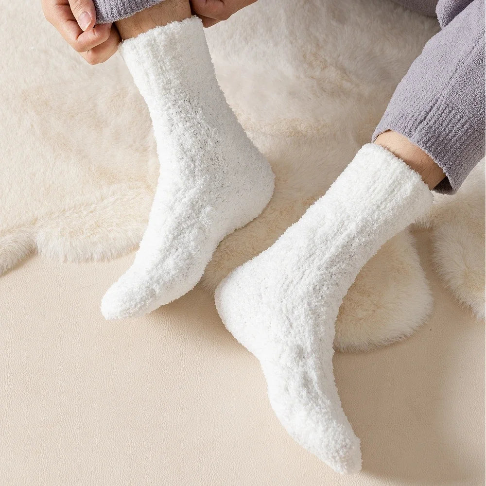 5 Pairs Thick Warm Winter Socks Men Coral Fleece Thermal High Quality Middle Tube Cozy Fluffy Sleeping Socks