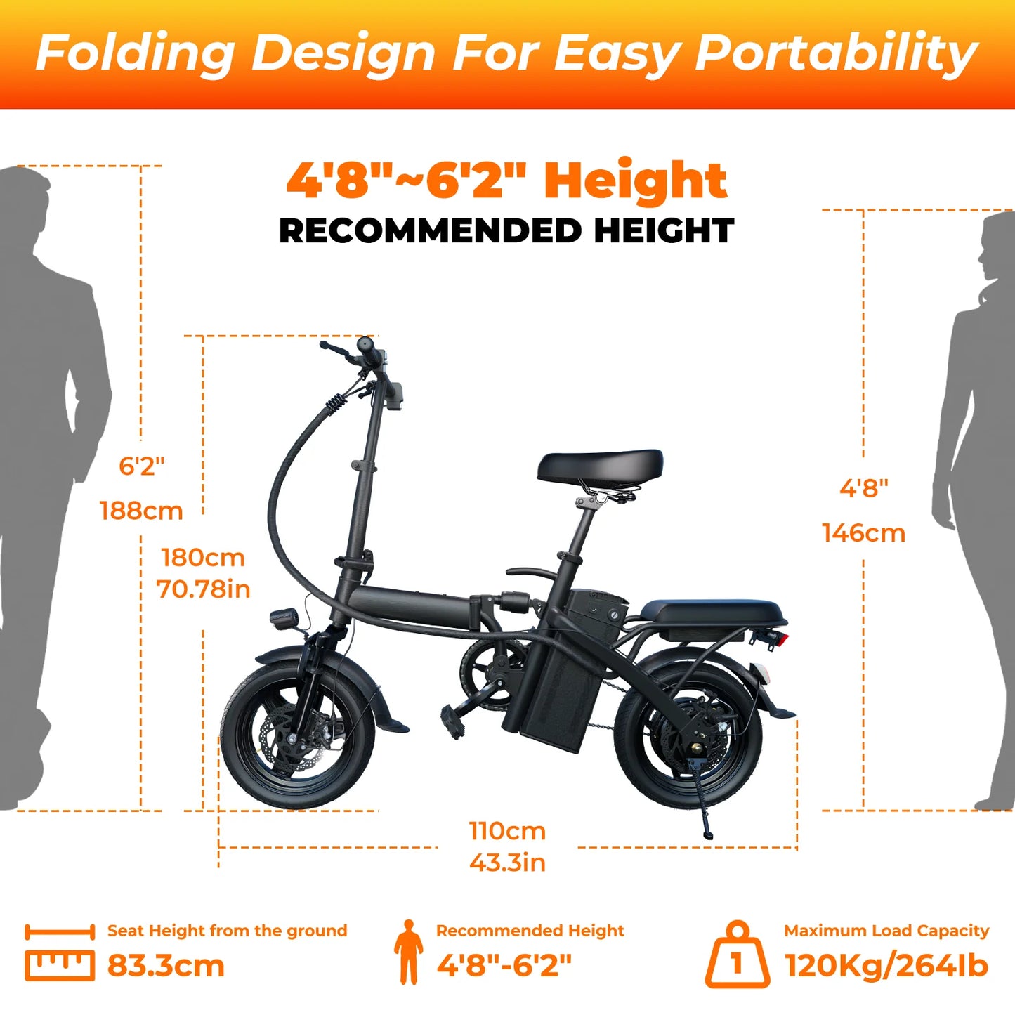 Portable Electric Bike for Adults - 14 Inch Foldable Design, Dual Disc Brakes, Top Speed 20 MPH, Perfect for City Travel