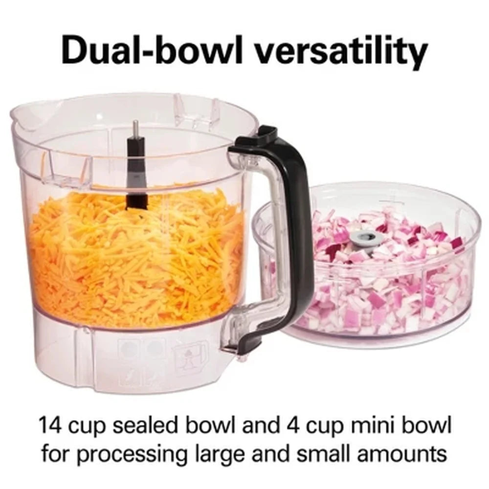 Dual Bowl Food Processor 14 Cup 500W With 3 Speeds Chopper