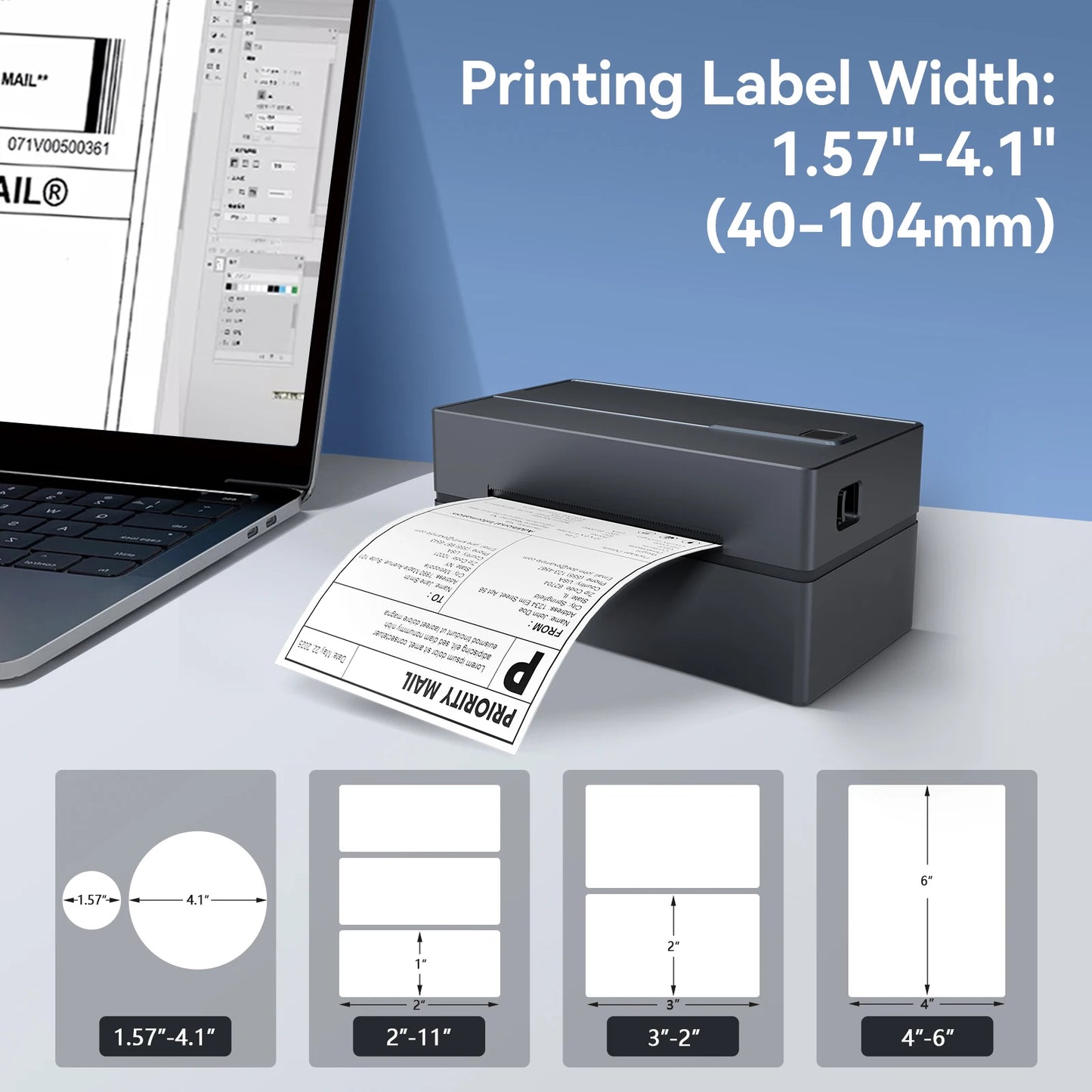 Portable 4x6 Thermal Shipping Label Printer for Small Business & Home Office