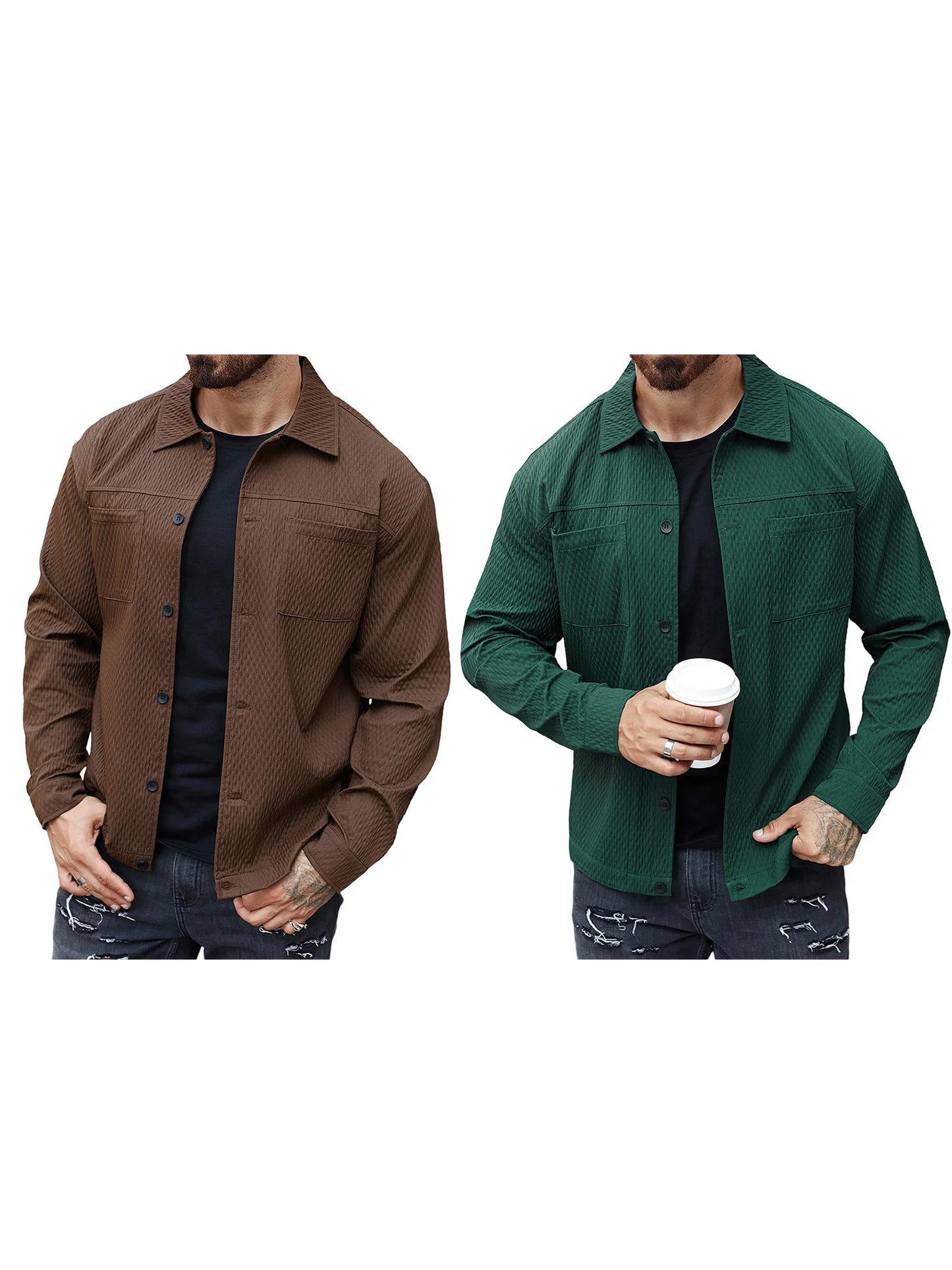 Men s Casual Shirt Jacket Regular Fit Solid Color Long Sleeve Button-up Tops Spring Fall Streetwear Fashion Outwear Coat