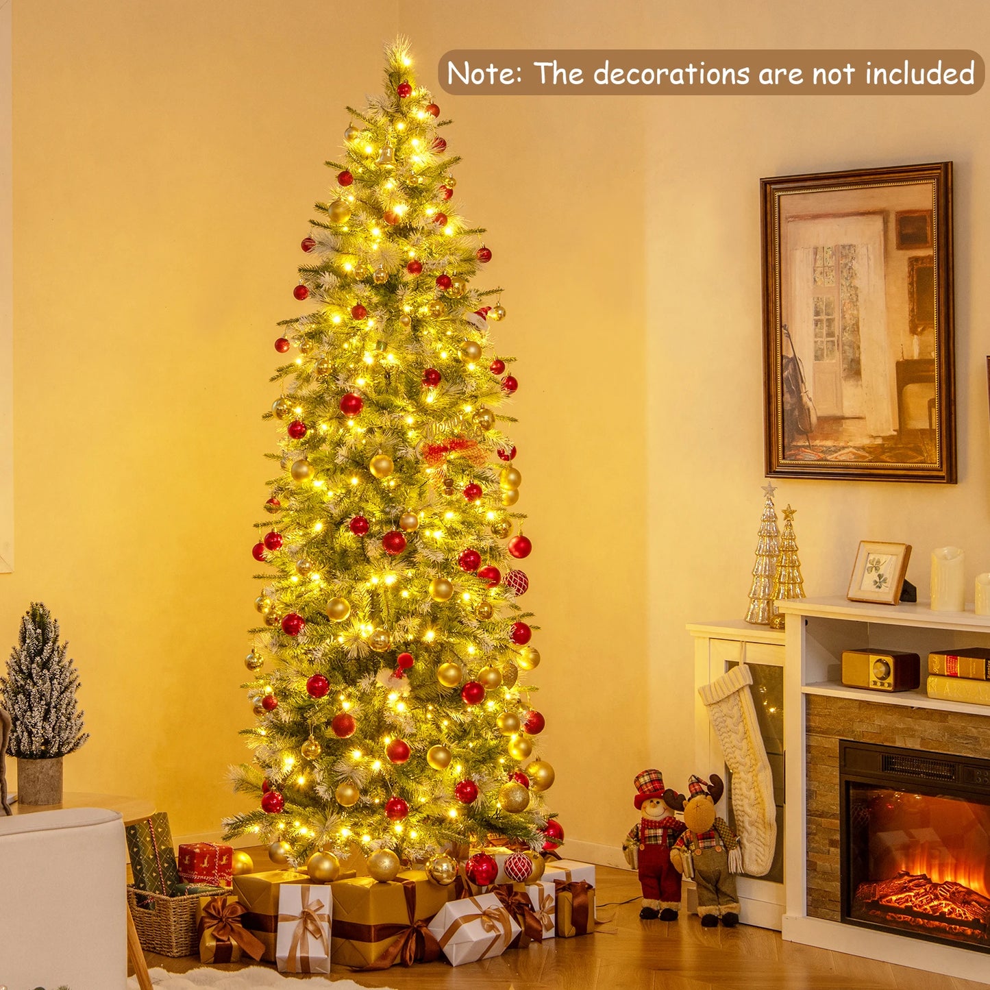 6FT–9FT Pre-Lit Pencil Artificial Christmas Tree Slim Hinged Holiday Tree with Warm LED Lights