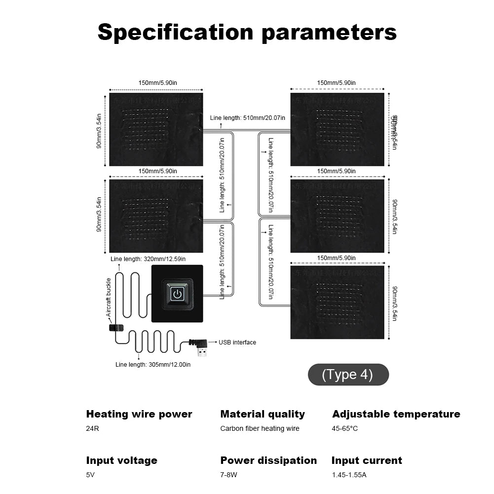5V USB Clothes Heater Pad With 3 Gear Adjustable Temperature DIY Electric Heating Sheet Heating Warmer Pad For Vest Jacket