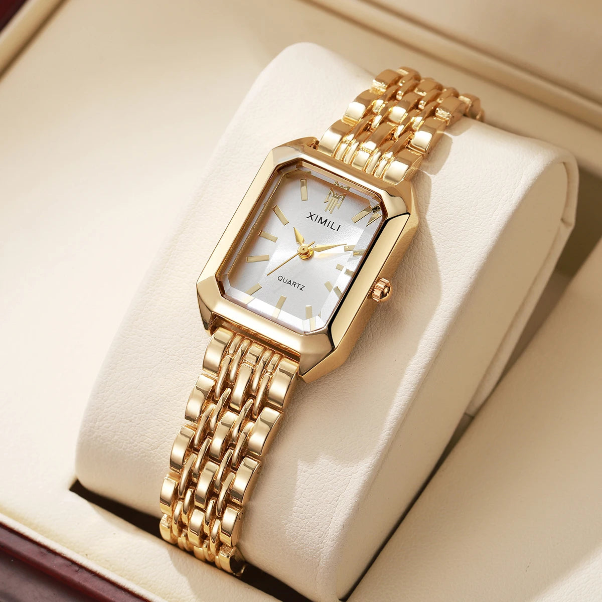 Elegant Women’s Rectangular Quartz Watch. Stainless Steel Bracelet Fashion Timepiece