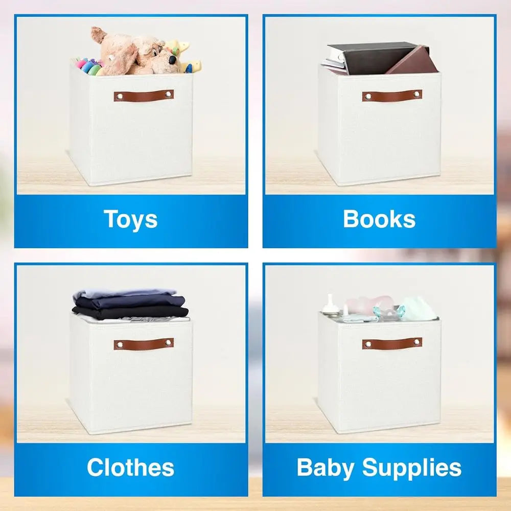 13x13 Storage Cubes .6 Pack Foldable Linen Fabric Storage Bins with Handles for Closet, Shelves & Home Organization
