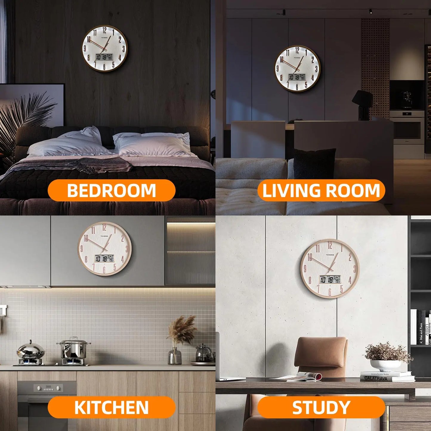 TIMESS Smart Luminous Wall Clock with Digital Display & Night Light