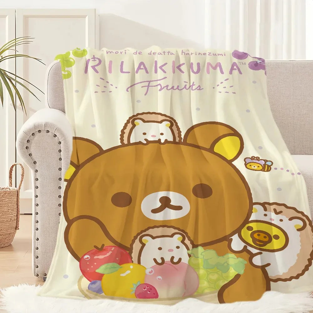 1PC Cute Rilakkuma Bear Blanket – Plush Warm Throw for Sofa Bedroom Office Travel, Perfect Kids Birthday Gift