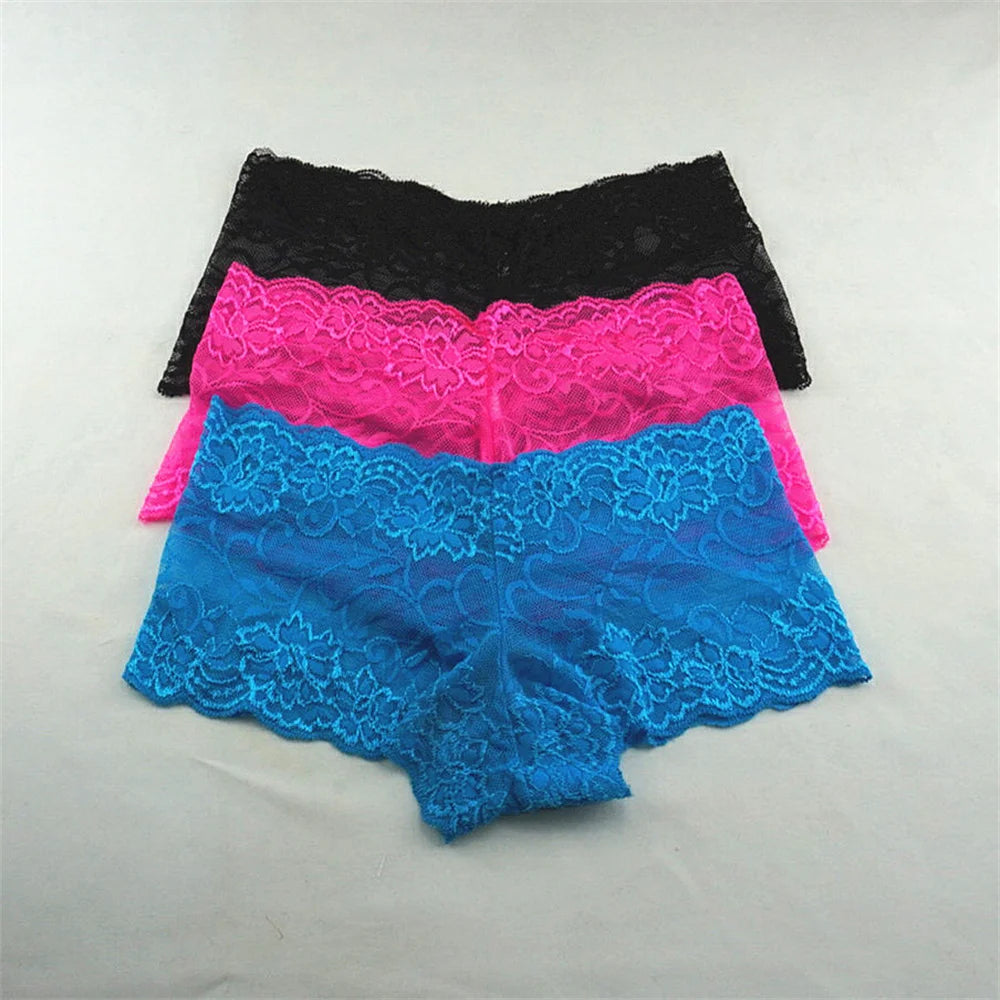 Women's Lace Boyshort Panties.  3-Pack Floral Sheer Boxer Underwear