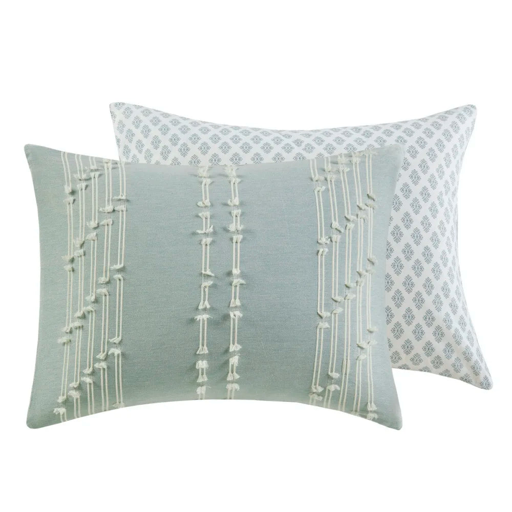 3 Piece Cotton Jacquard Comforter Set Aqua Full/Queen