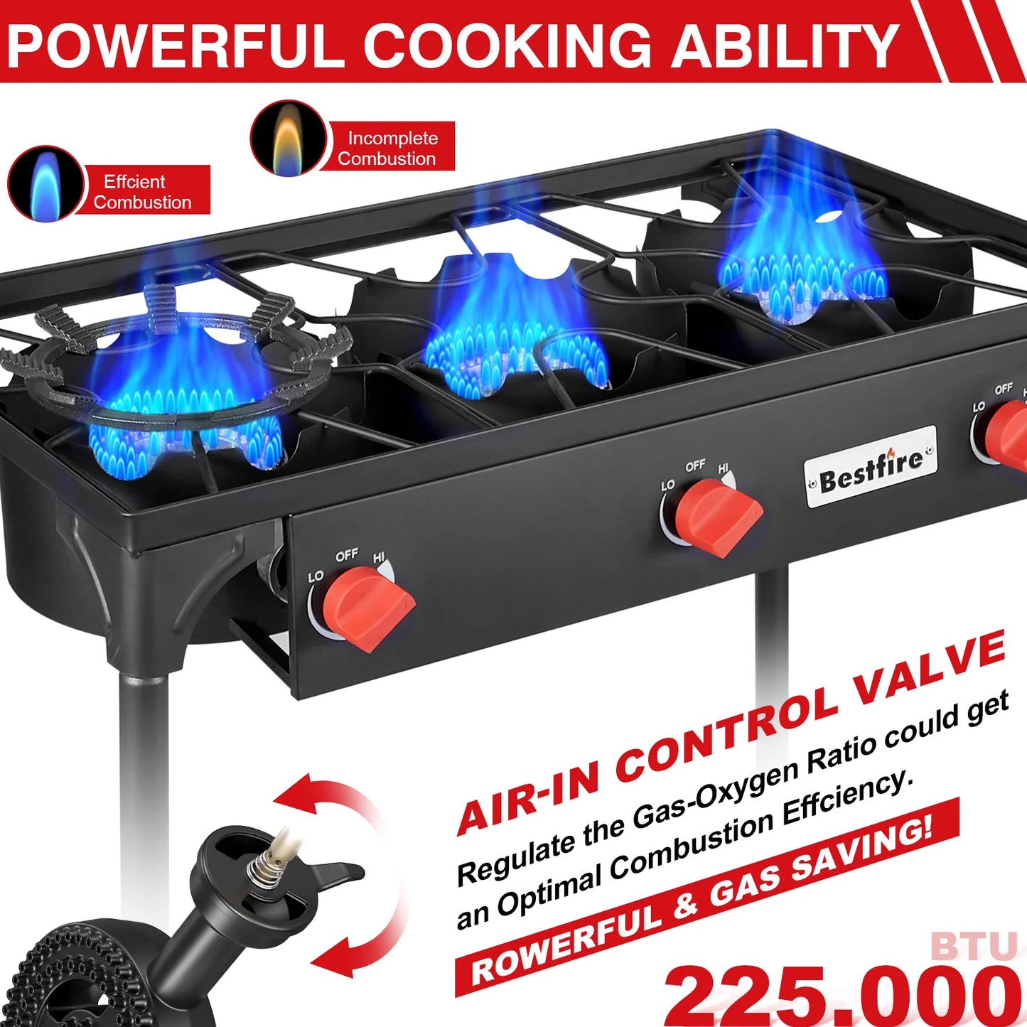 3 Burner Propane Camping Stove with Regulator . High Power Outdoor Gas Cooker for Camping, Tailgating & Backyard Cooking  Description