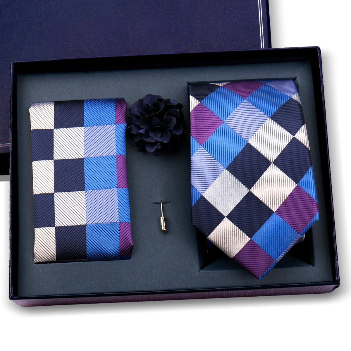 Luxury Men’s Paisley Necktie Gift Set. Silk Tie, Pocket Square, Cufflinks & Gift Box for Weddings & Business
