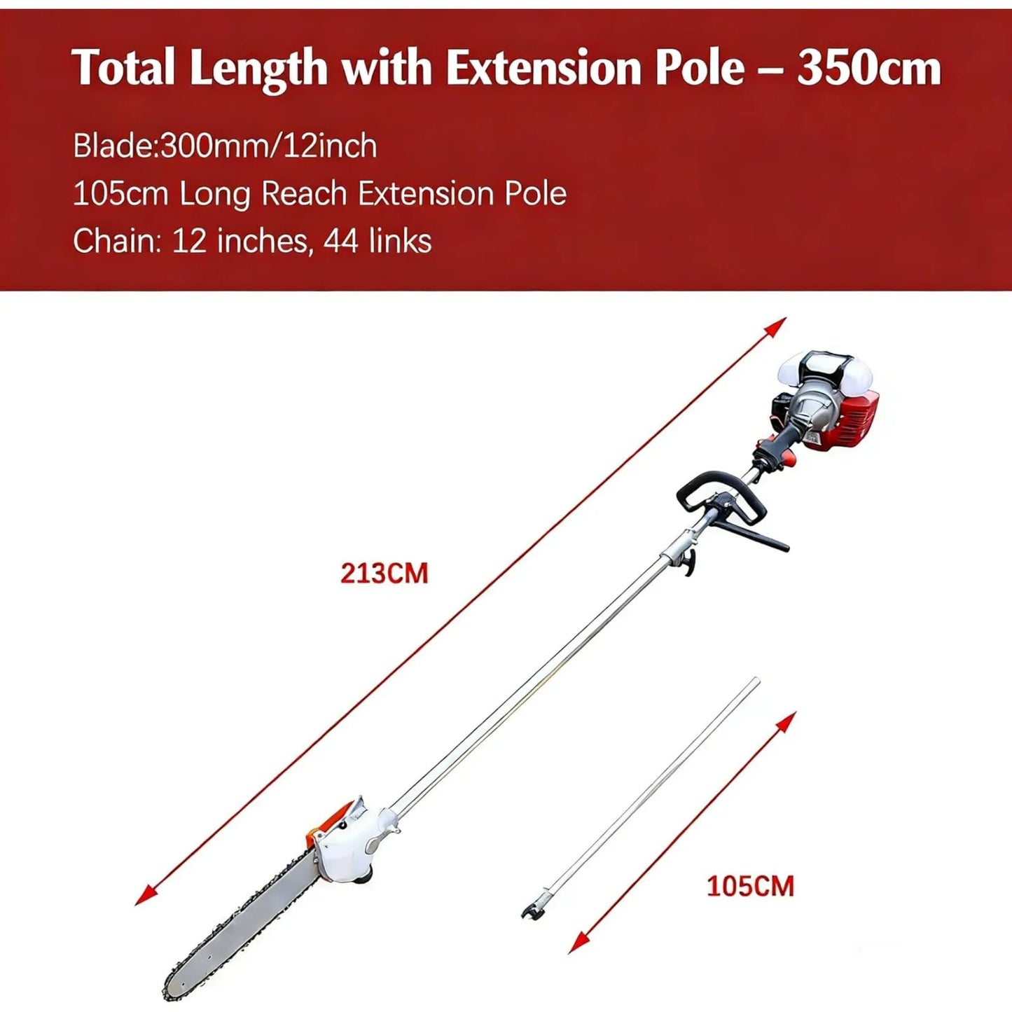 Pole Saw,Powerful Gas Pole Chainsaw 42.7CC 2-Cycle Cordless Extension Pole Saw Tree Trimmer Long Reach Saw,16ft Pruning Saw