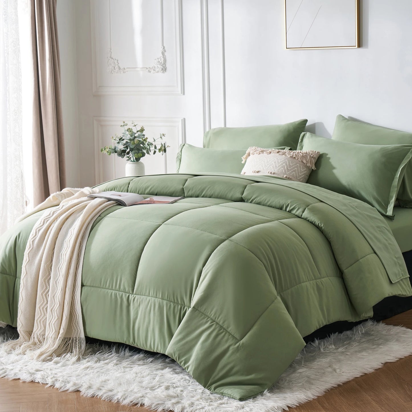 7 Piece Bed In A Bag Comforter Set Queen, Stylish solid geometry   Comforter And Sheet,Pillowcase Set, ideal gift
