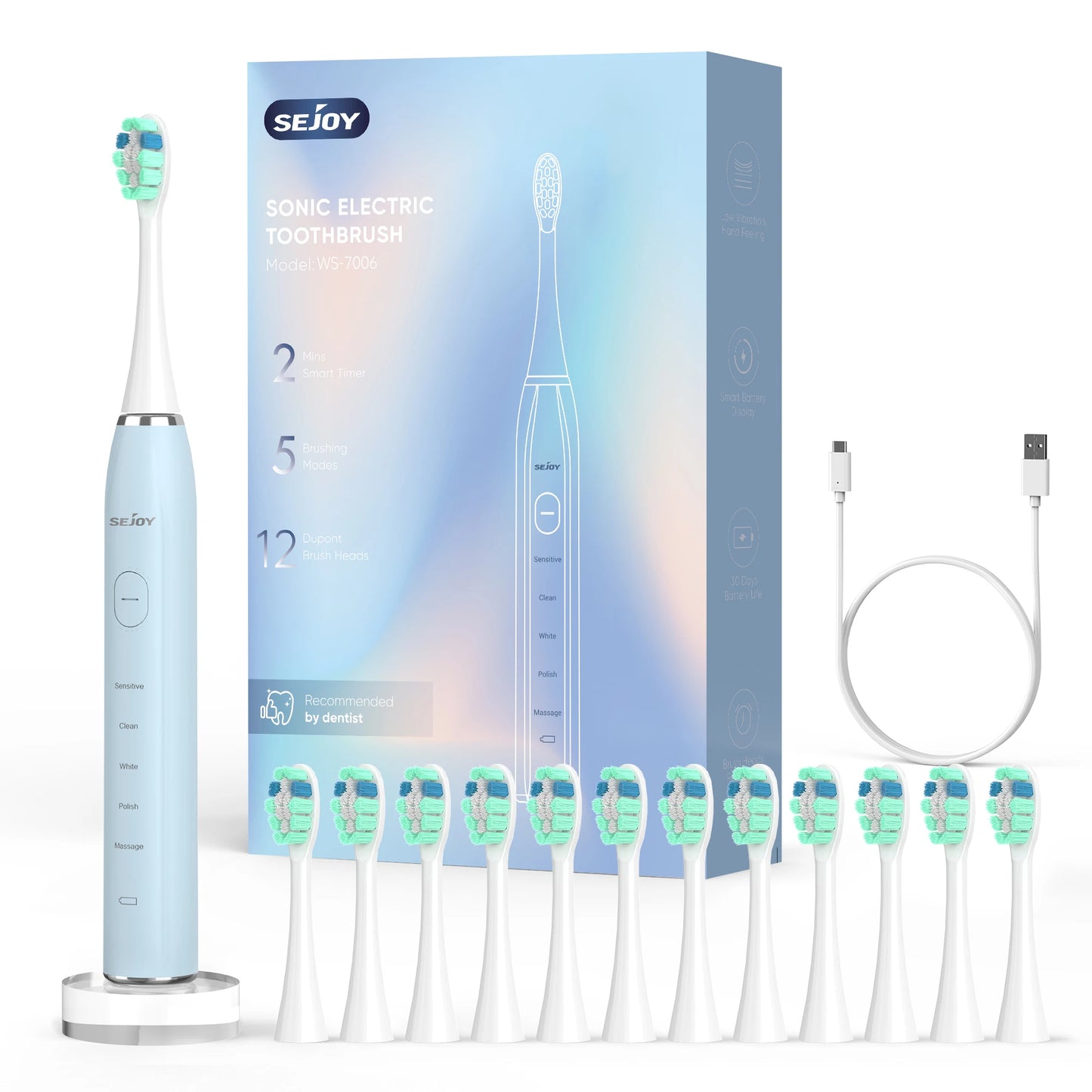 Smart Sonic Electric Toothbrush Rechargeable With 5 Modes