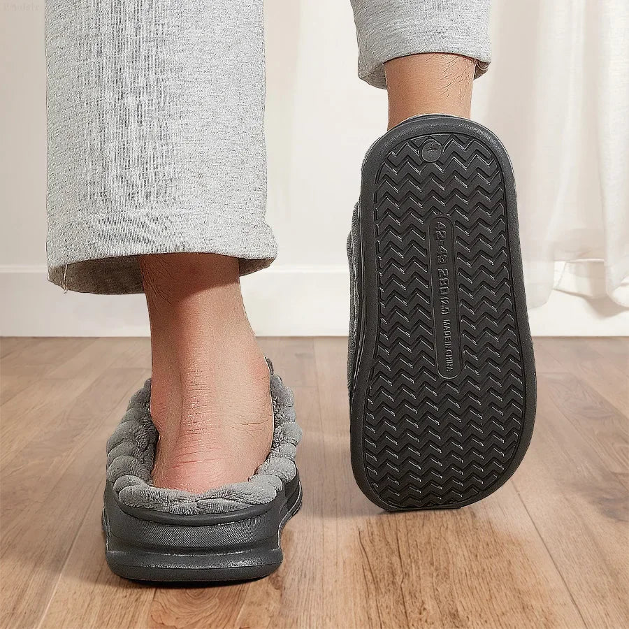 House Slippers For Men Furry Cozy Memory Foam Round Toe Couple Shoes Warm Winter Soft Plush Slippers