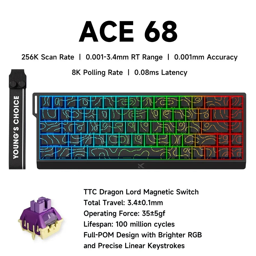 MCHOSE ACE 68 Magnetic Switch Gaming Keyboard . Hall Effect Rapid Trigger Mechanical Keyboard