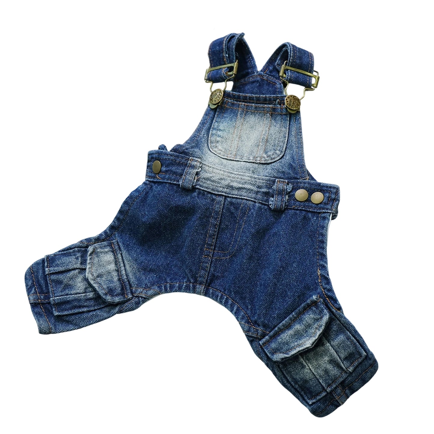 Dog Blue Denim Overalls with Pockets Stylish Distressed Dog Jeans for Small Dogs