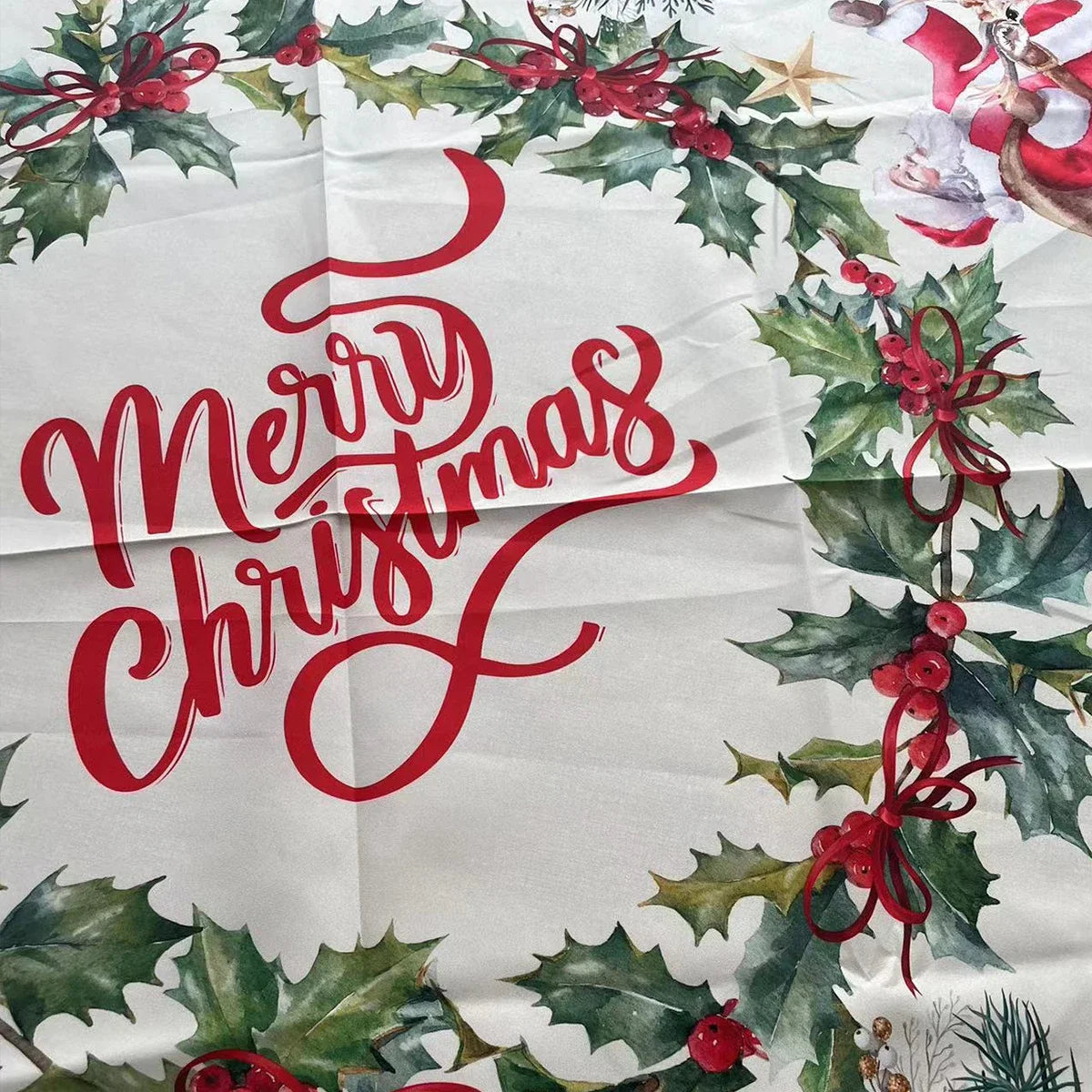 Christmas Round Tablecloth Christmas Wreath Snowflake Table Cloth Red Merry Christmas Home Decoration For ChristmasTable Cover